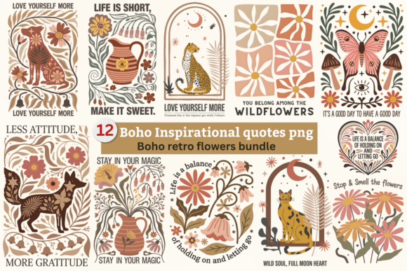 Download Boho Retro Flowers SVG Bundle, Boho Png - Retro Collection