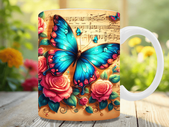 Download Retro Music Score Blue Rose Garden Mug - Retro Collection