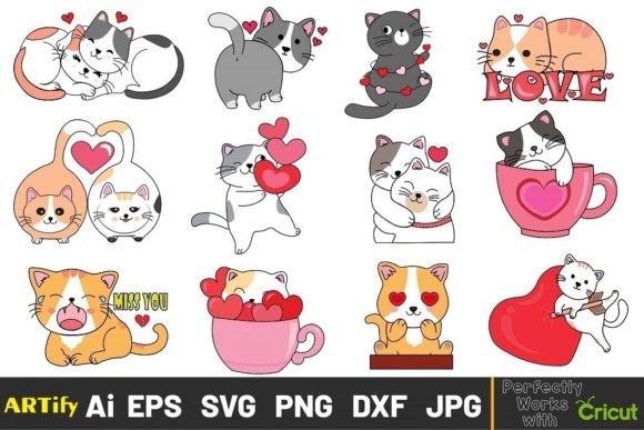 Download Funny Romantic Valentine Kawaii Cat Clip - Premium Resources