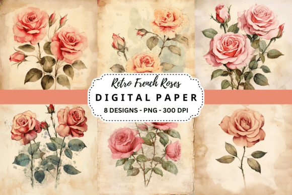 Download Retro French Roses Digital Paper - Retro Collection