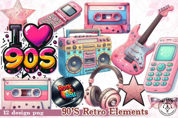 Download 90'S Retro Elements Clipart PNG - Retro Collection