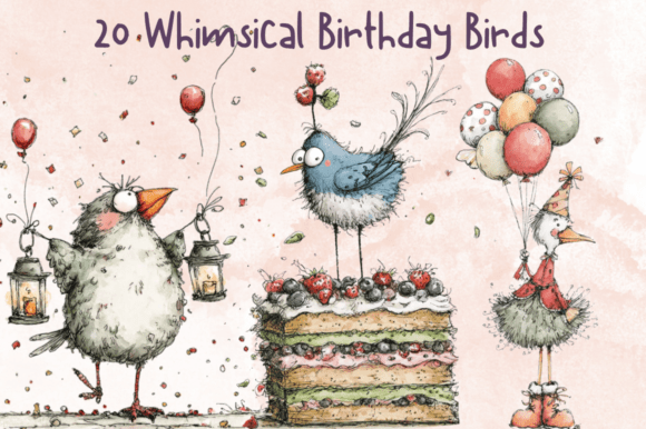 Download Whimsical Birthday Birds Clipart - Bird Collection