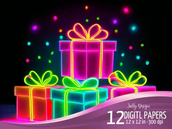 Download Neon Birthday Presents Retro Graphics - Retro Collection