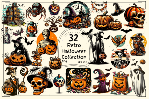 Download Retro Halloween Clipart Collection Vol.1 - Retro Collection