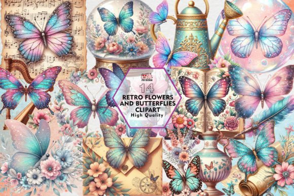 Download Retro Flowers and Butterflies Clipart - Retro Collection