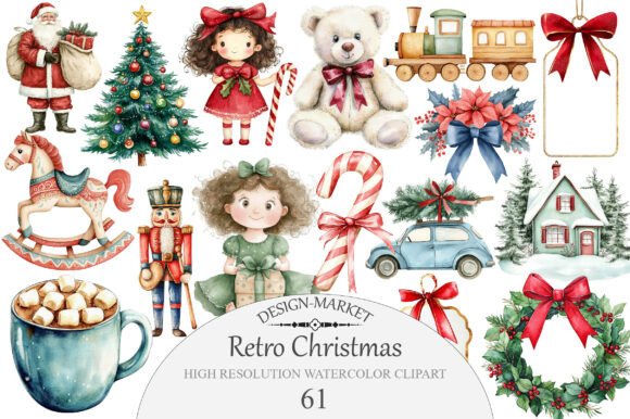 Download Retro Christmas Clipart Bundle - Retro Collection