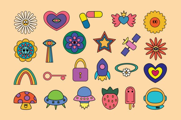 Download Colorful Pop Retro Elements Collection - Retro Collection